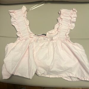 Zara pink cotton ruffle crop top